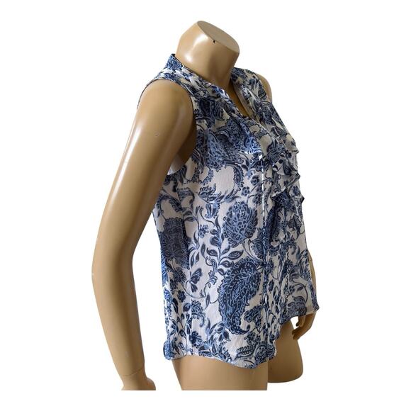 TOMMY HILFIGER Womens Size Small Sleeveless Ruffled Floral Print Keyhole Shirt - Picture 3 of 7